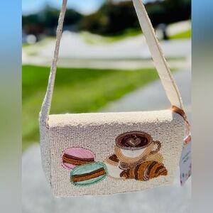 Viral Beaded Macaroon, Coffee & Croissant Shoulder Bag